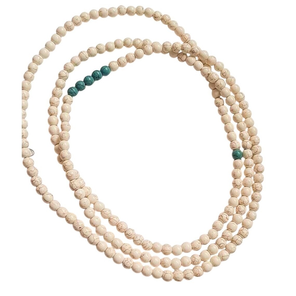 Vintage 62" Howlite Turquoise Prayer Beads Necklace Mala Rosary Style Boho Layer